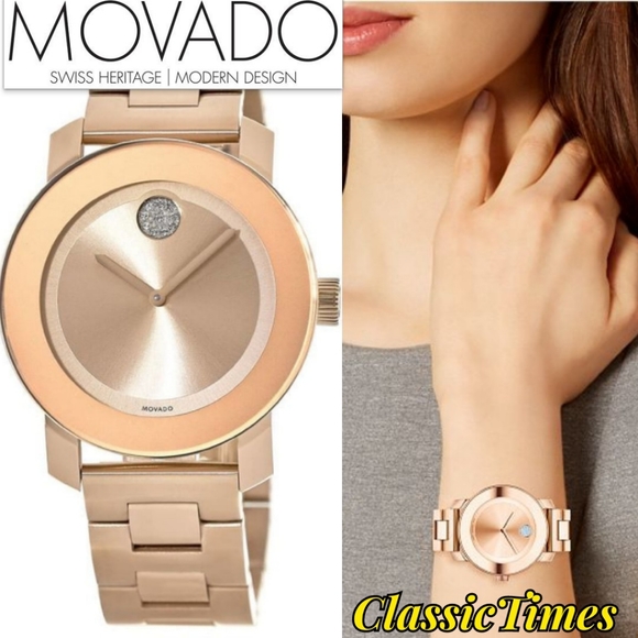Movado Accessories - **SOLD** MOVADO BOLD 3600086 Rose Gold Stainless Steel Crystal Dot Ladies Watch